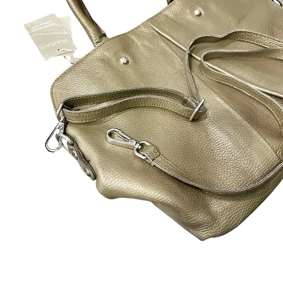 PULICATI Italian Leather Hand Bag Crossbody Champagne Gold & Black NWT - Picture 8 of 12